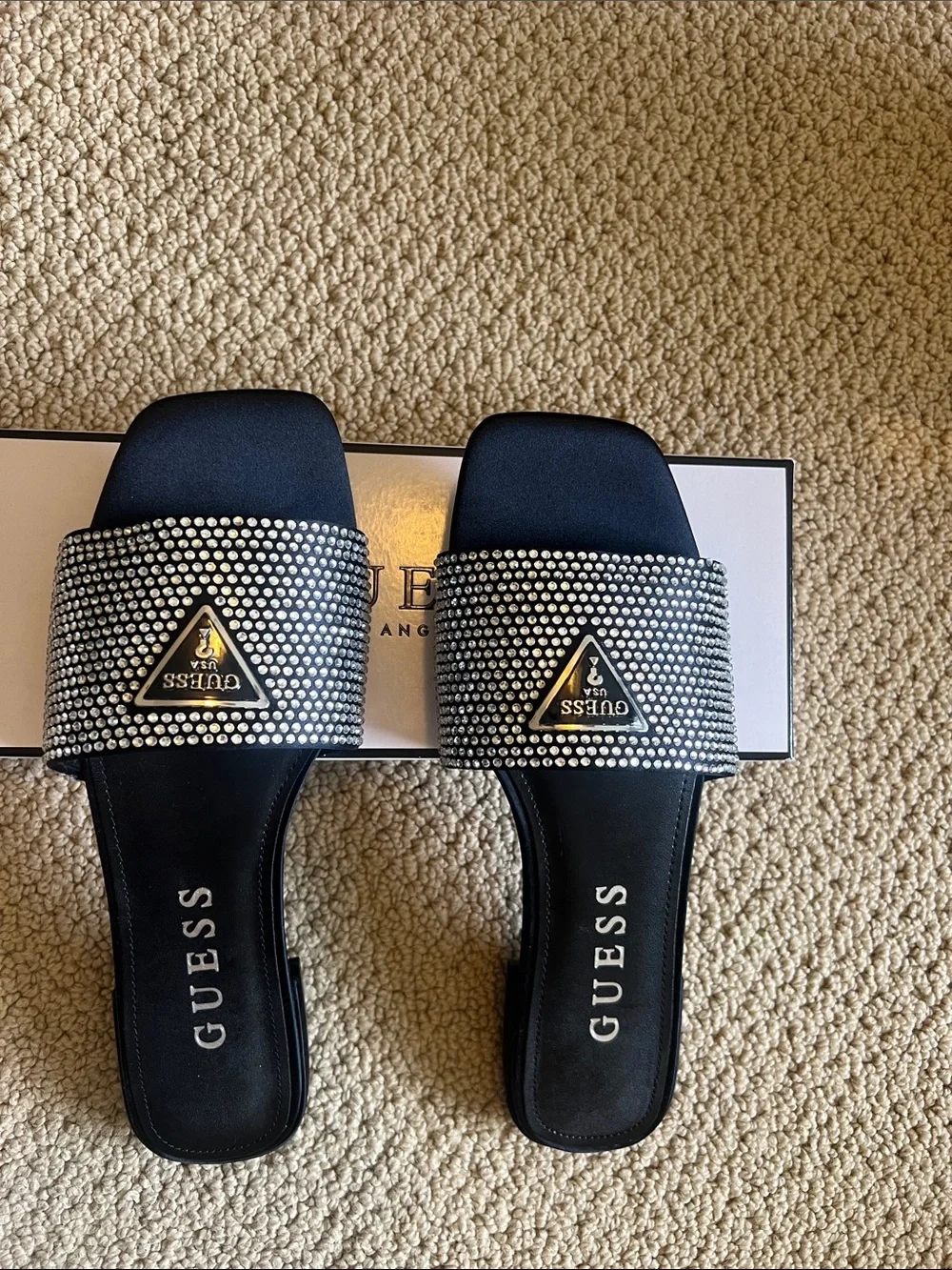GUESS NEW W/O tags Black Rhinestone Slide Mules SIZE 11